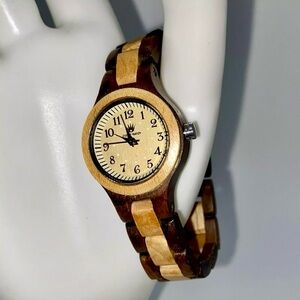 Geemo Senior Annatto Bamboo Wood Watch Quartz Natural +/-6.5” **New Battery**